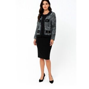 Chic Black and Gray Tweed Blazer